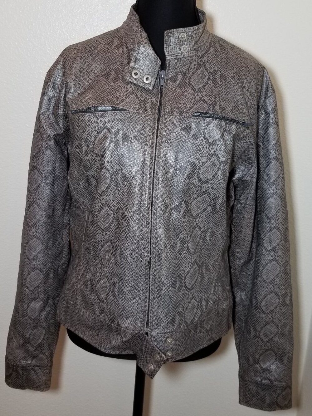 Gareden Womens L Moto Jacket Faux Leather Python Snake Print Zip Up Biker Street